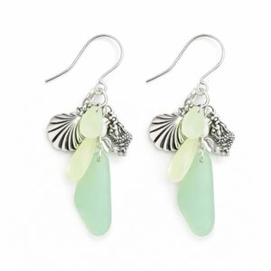 2” Sea Glass Inspired & Seashell Charm Drop Earrings